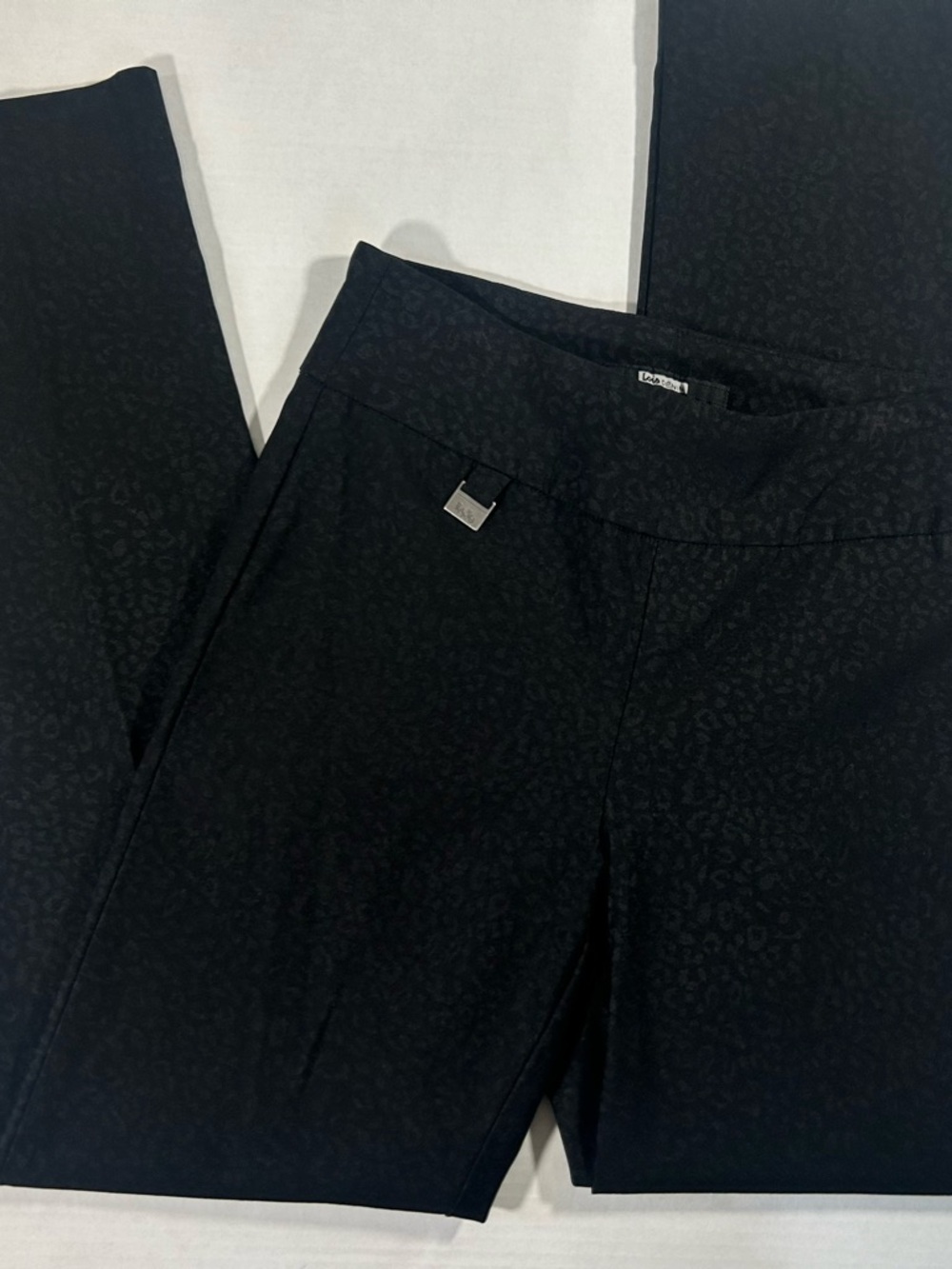 Lois Denim Black Ultra Stretch Pull On Pants Subtle Leopard Print Sleek Glam